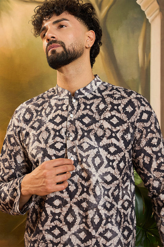Blue Pure Cotton Batik Embroidered Straight Kurta with Trouser MKSET1460