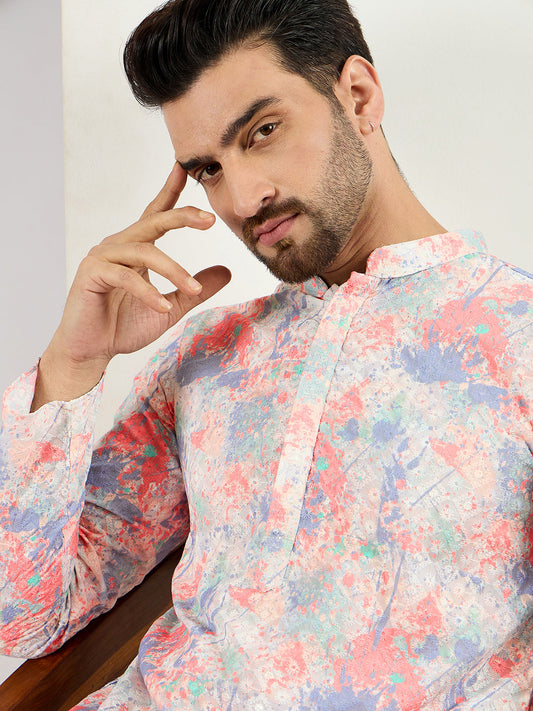 Off White Viscose Rayon Abstract Embroidered Straight Kurta With Pant Set MKSET1082