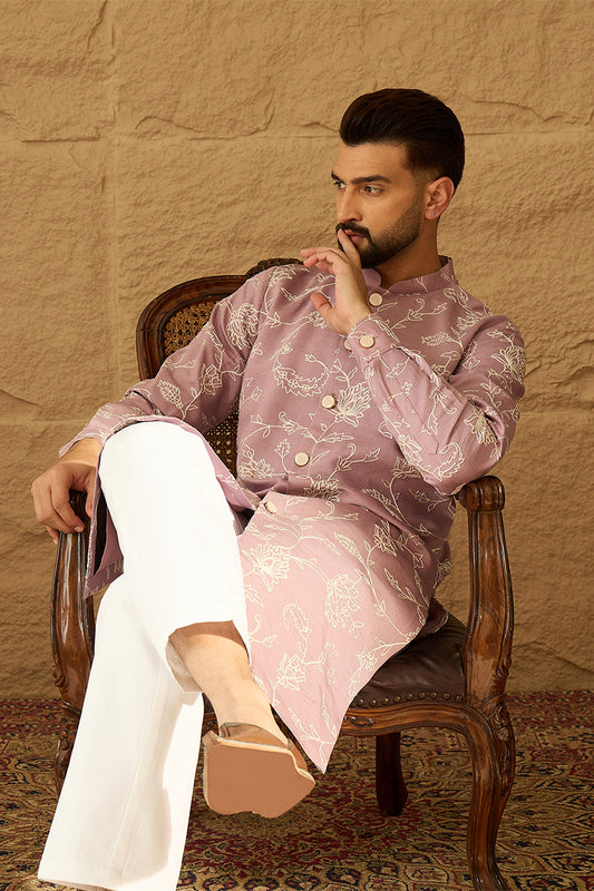 Lavender Viscose Rayon Solid Embroidered Straight Kurta MKU1704