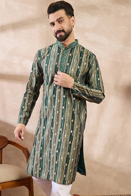 Green Silk Blend Abstract Printed Straight Kurta MKU2007