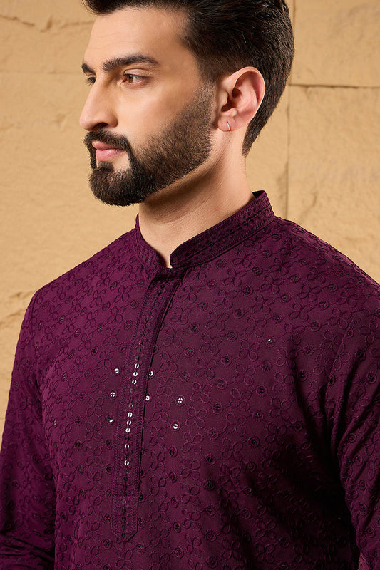 Purple Viscose Rayon Solid Embroidered Straight Kurta MKU1189