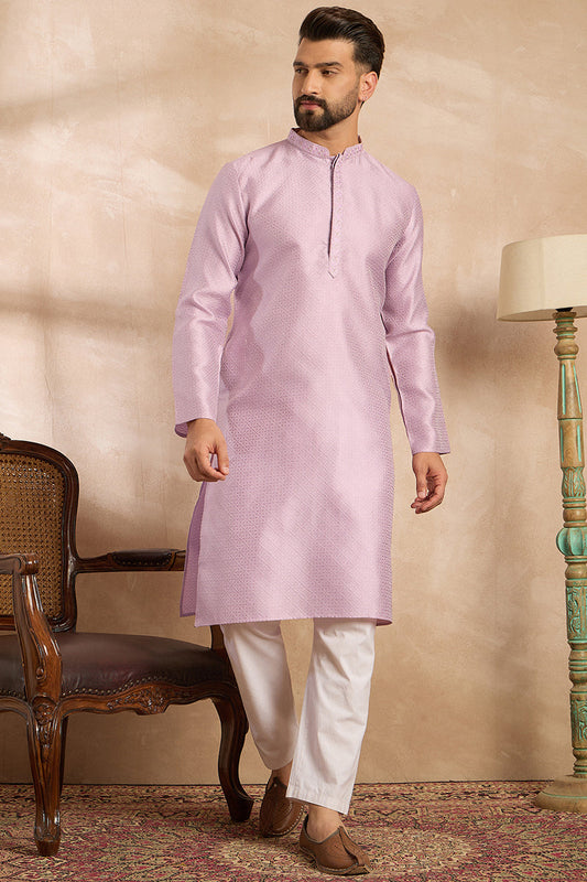 Lavender Polyester Solid Embroidered Straight Kurta MKU1736