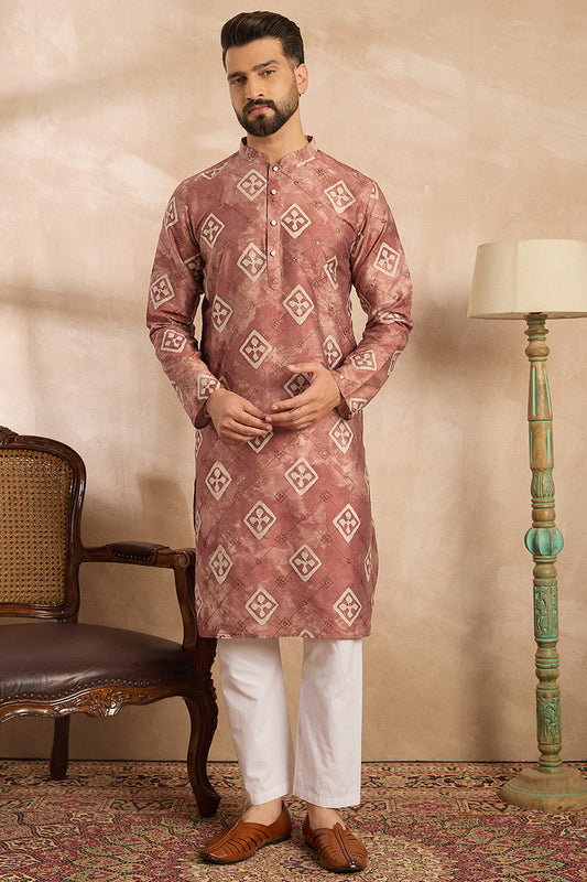 Brown Cotton Solid Embroidered Straight Kurta With Trouser MKSET1825