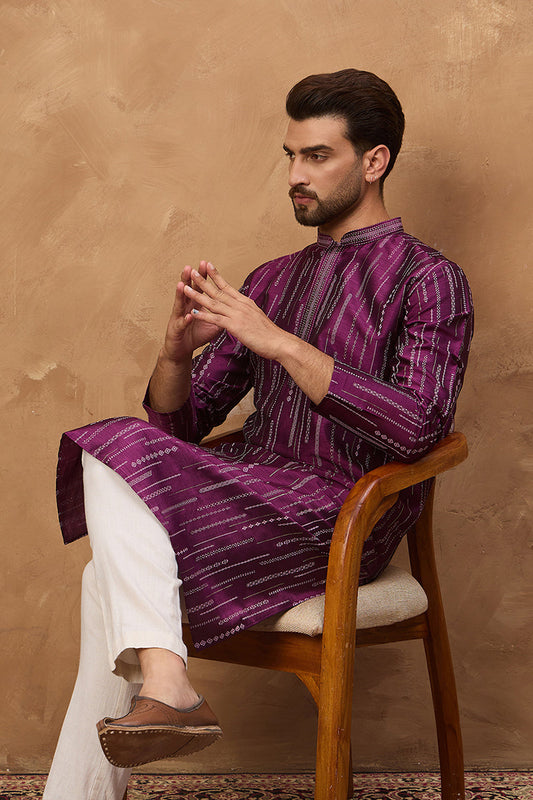 Purple Silk Blend Geometric Printed Straight Kurta MKU1518