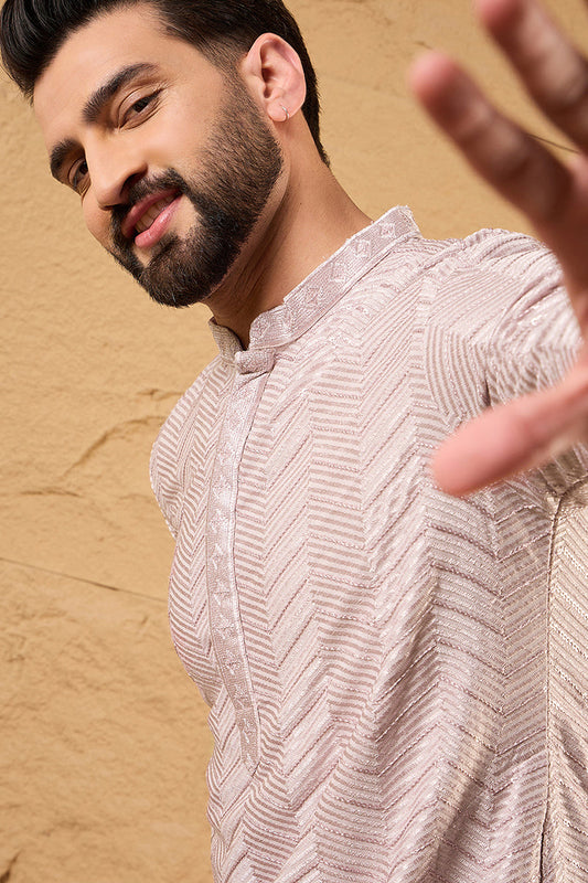Lavender Viscose Rayon Solid Embroidered Straight Kurta with Trousers MKSET1101
