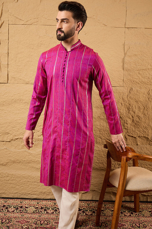 Pink Pure Cotton Solid Embroidered Straight Kurta with Trousers MKSET1120