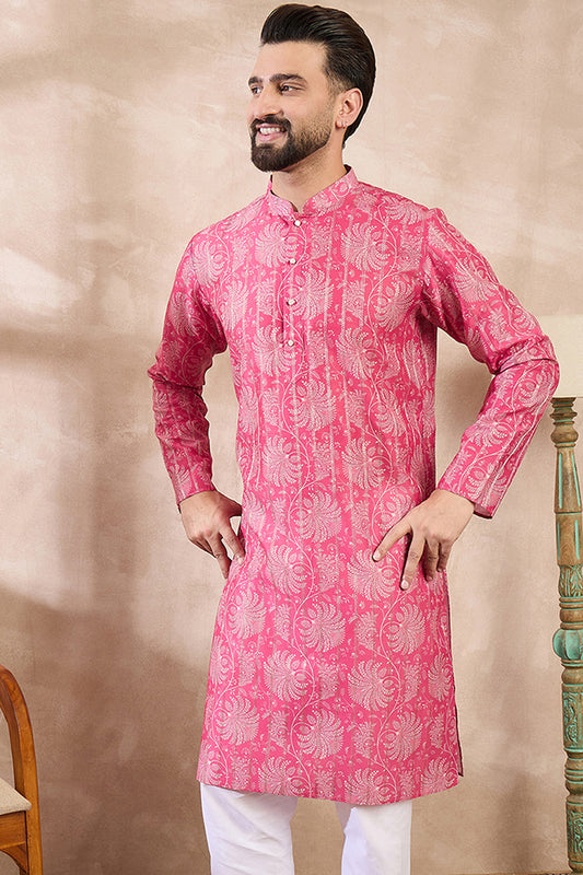 Pink Silk Blend Floral Printed Straight Kurta With Trouser MKSET1972