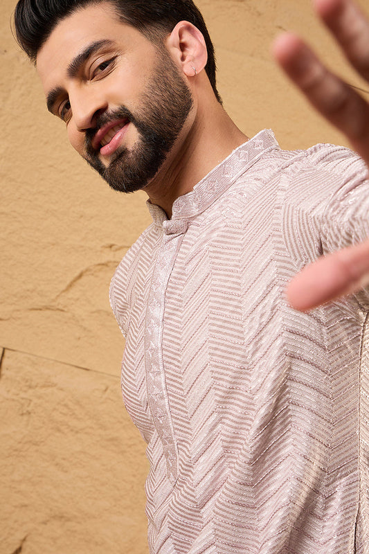 Lavender Viscose Rayon Chevron Embroidered Straight Kurta MKU1101