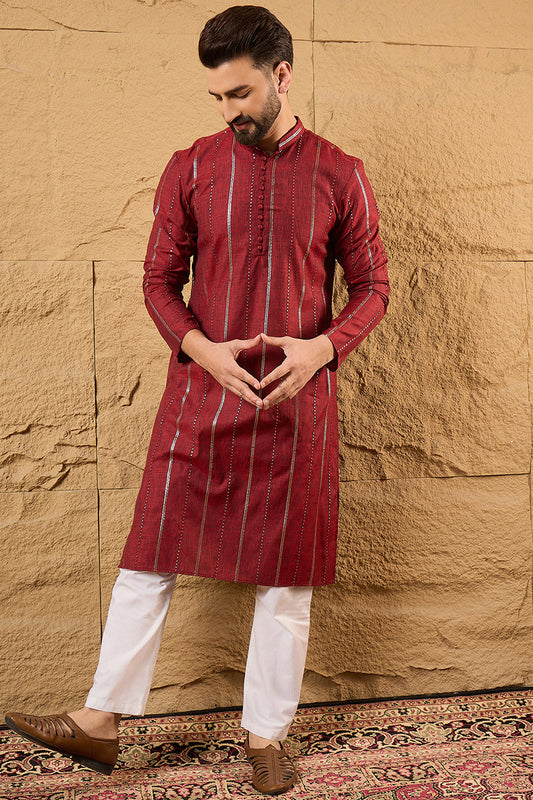 Maroon Cotton Solid Embroidered Straight Kurta MKU1124