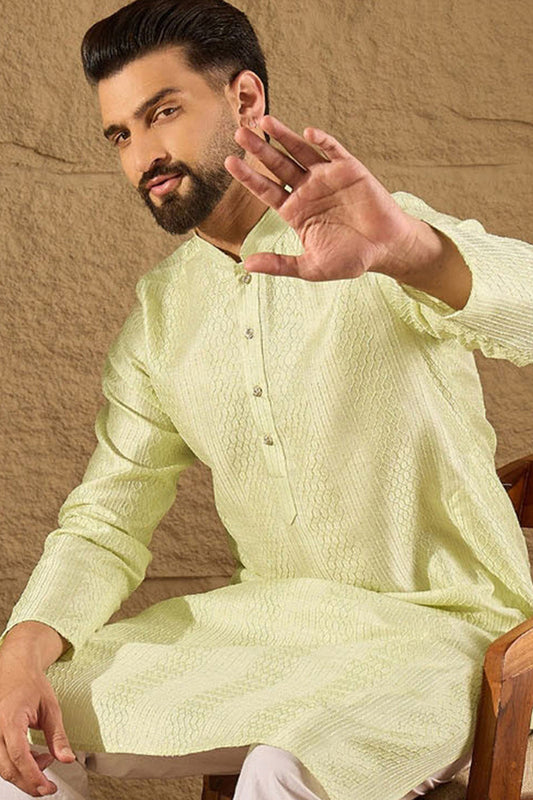 Green Silk Embroidered Straight Kurta MKU1287