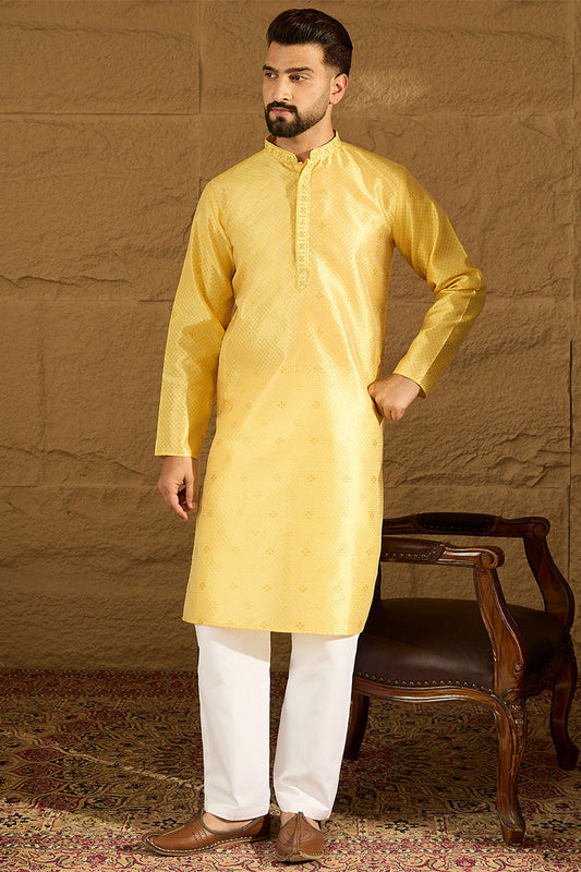 Yellow Polyester Solid Embroidered Straight Kurta MKU1353