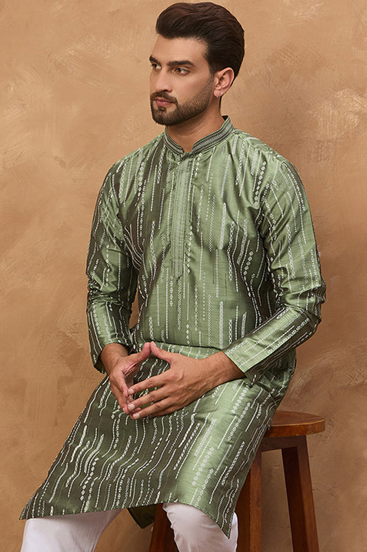 Green Silk Blend Geometric Embroidered Straight Kurta MKU1517
