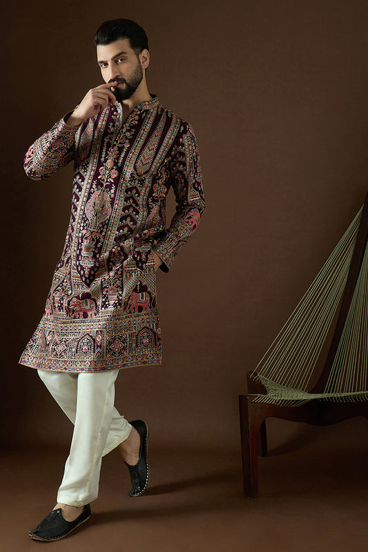 Purple Georgette Solid Embroidered Straight Kurta MKU1571