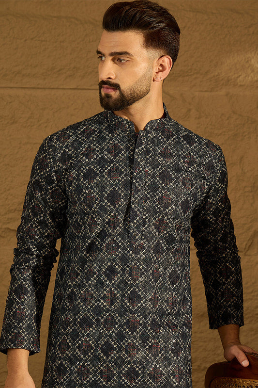 Black Cotton Solid Embroidered Straight Kurta MKU1611