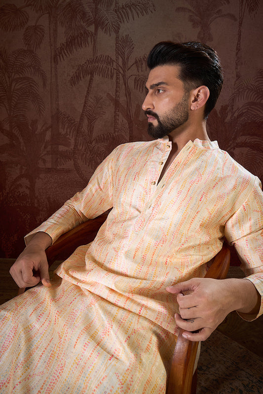 Cream Silk Blend Abstract Printed Straight Kurta MKU1907