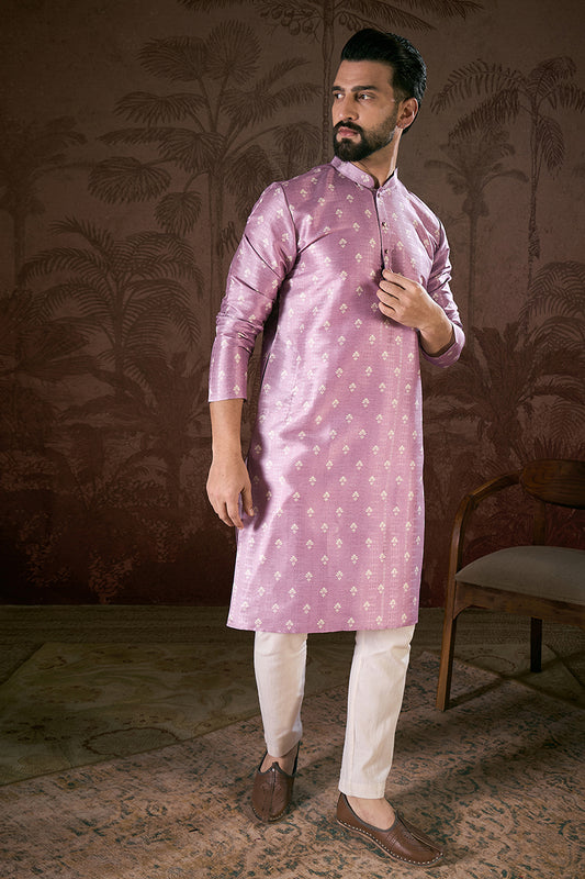 Lavender Silk Blend Floral Printed Straight Kurta MKU1922