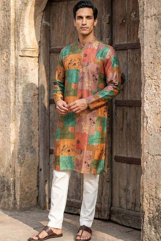 Multi Silk Blend Printed Straight Kurta MKU2077
