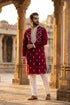 Ethnic Bay Maroon Silk Blend Embroidered Straight Kurta With Trousers MKSET2048