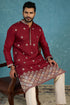 Ethnic Bay Silk Blend Maroon Solid Embroidered Calf Length Straight Kurta MKU2100