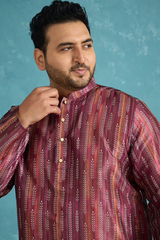 Ethnic Bay Mens Purple Silk Blend Striped Printed Kurta MKU1905