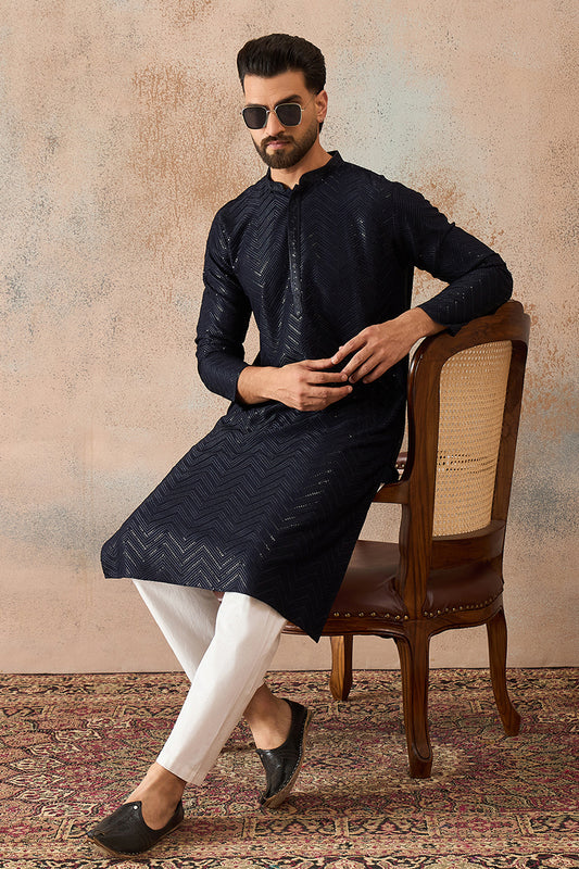 Ethnic Bay Blue  Rayon  Embroidered Straight Kurta With Trousers MKSET2189