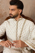 Ethnic Bay Men White Jacquard Woven Design Floral Straight Kurta with Dupatta MKUD1049