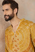 Ethnic Bay Mens Green Silk Blend Ethnic Motifs Embroidered Kurta With Trouser MKSET2456