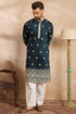 Navy Blue Polyester Solid Embroidered Straight Kurta With Trouser MKSET1810