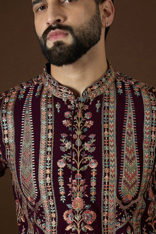 Purple Georgette Solid Embroidered Straight Kurta MKU1571