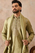 Ethnic Bay Men Green Zari Embroidered Silk Blend Kurta with Dupatta MKUD1046