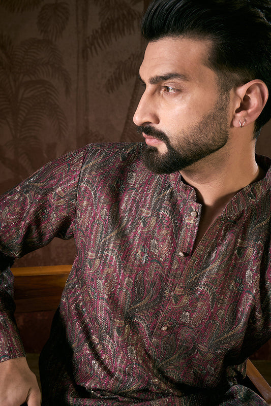Purple Silk Blend Ethnic Motifs Printed Straight Kurta MKU1941
