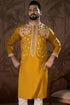Mustard Silk Blend Solid Embroidered Straight Kurta With Trouser MKSET1796