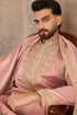 Ethnic Bay Men Pink Zari Embroidered Silk Blend Kurta with Trousers & Dupatta MKPD1045