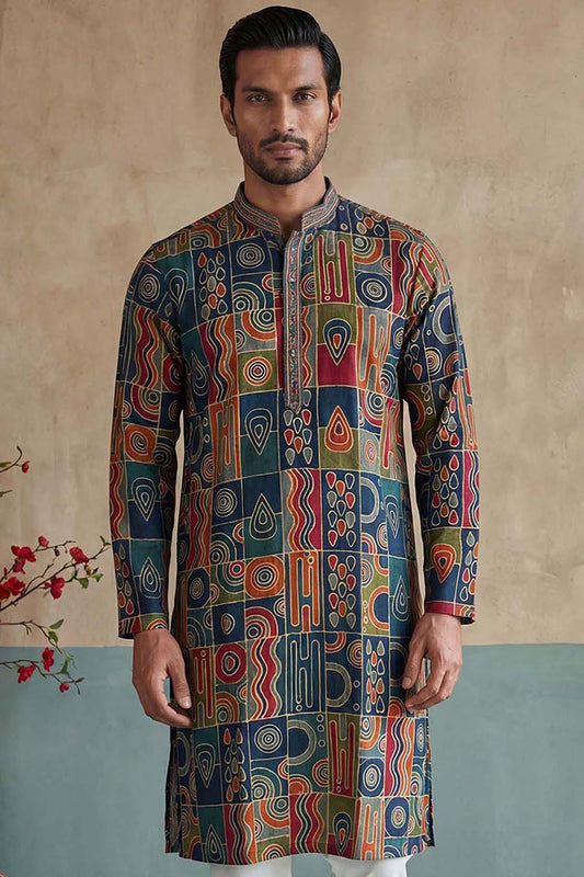 Ethnic Bay Viscose Rayon Multi Abstract Printed Calf Length Straight Kurta MKU1984