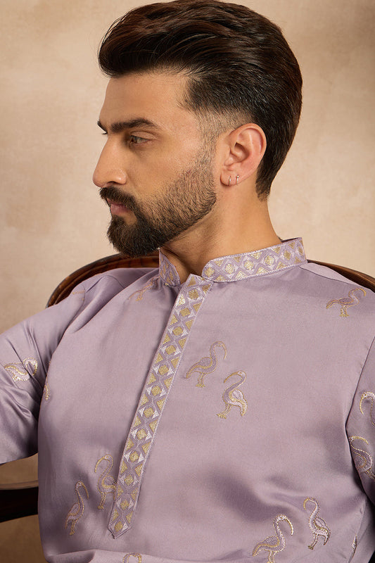 Lavender Silk Blend Solid Embroidered Straight Kurta MKU1815