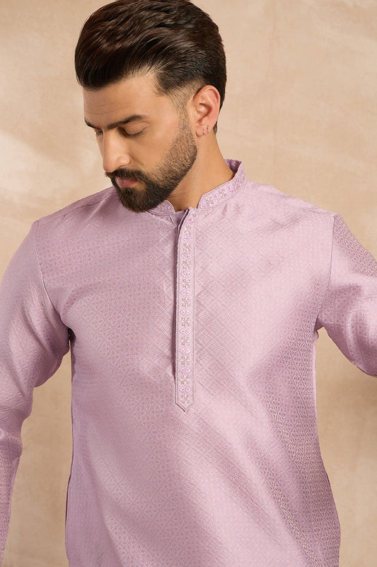 Lavender Polyester Solid Embroidered Straight Kurta With Trouser MKSET1736
