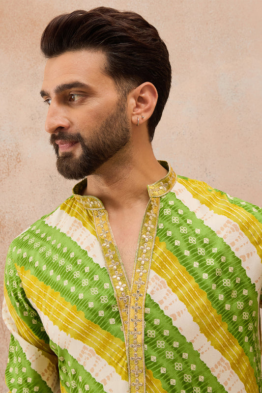 Ethnic Bay Mens Multi Viscose Rayon Leheriya Printed Kurta MKU2763