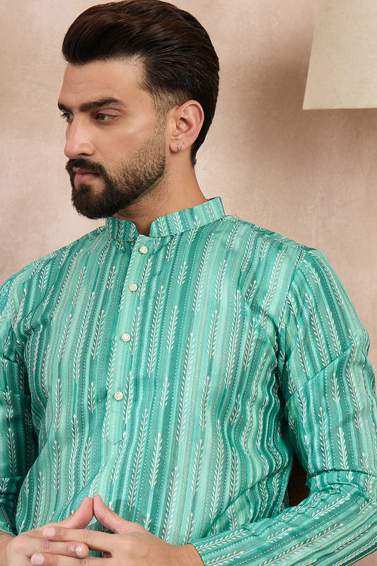Green Silk Blend Floral Printed Straight Kurta MKU1920
