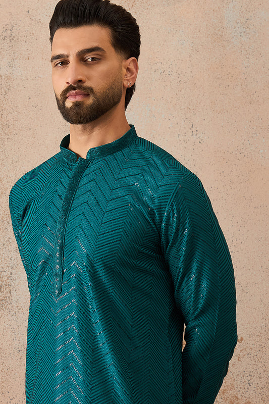 Ethnic Bay Turquoise Blue  Rayon  Embroidered Straight Kurta MKU2184