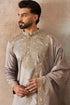 Ethnic Bay Men Grey Silk Blend Embroidered Ethnic Kurta with Dupatta MKUD1044