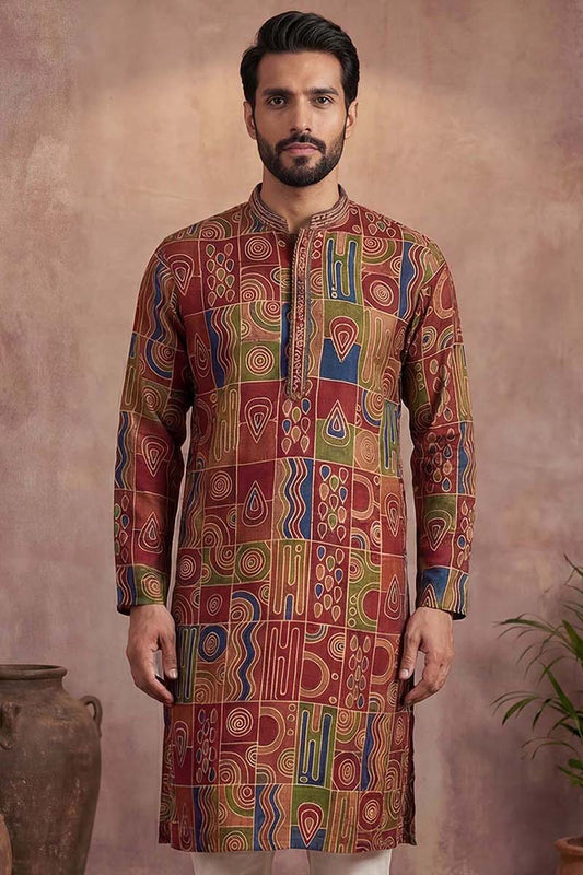 Ethnic Bay Viscose Rayon Multi Abstract Printed Calf Length Straight Kurta MKU1983