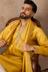 Ethnic Bay Mens Yellow Silk Blend Solid Embroidered Kurta With Dupatta MKUD1022