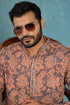 Ethnic Bay Mens Grey Modal Floral Printed Calf Length Straight Regular Kurta MKU1980
