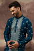 Blue Silk Blend Solid Embroidered Straight Kurta With Pant Set MKSET1371