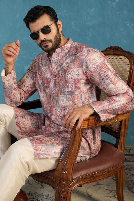 Ethnic Bay Multi Silk Blend Printed Straight Kurta With Trousers MKSET1939
