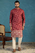 Ethnic Bay Mens Maroon Silk Blend Woven Design Calf Length Straight Regular Kurta MKU2368
