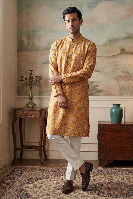 Mustard Silk Blend Printed Straight Kurta MKU1976
