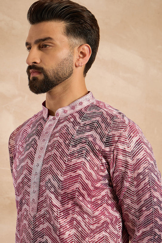 Maroon Silk Blend Solid Embroidered Straight Kurta MKU1729