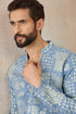 Ethnic Bay Mens Blue Silk Blend Solid Embroidered Kurta With Trouser MKSET2454