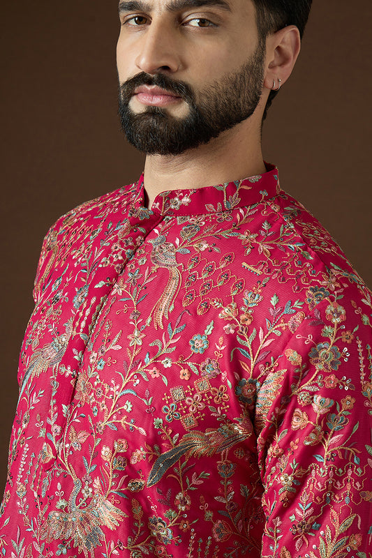 Pink Georgette Solid Embroidered Straight Kurta MKU1862